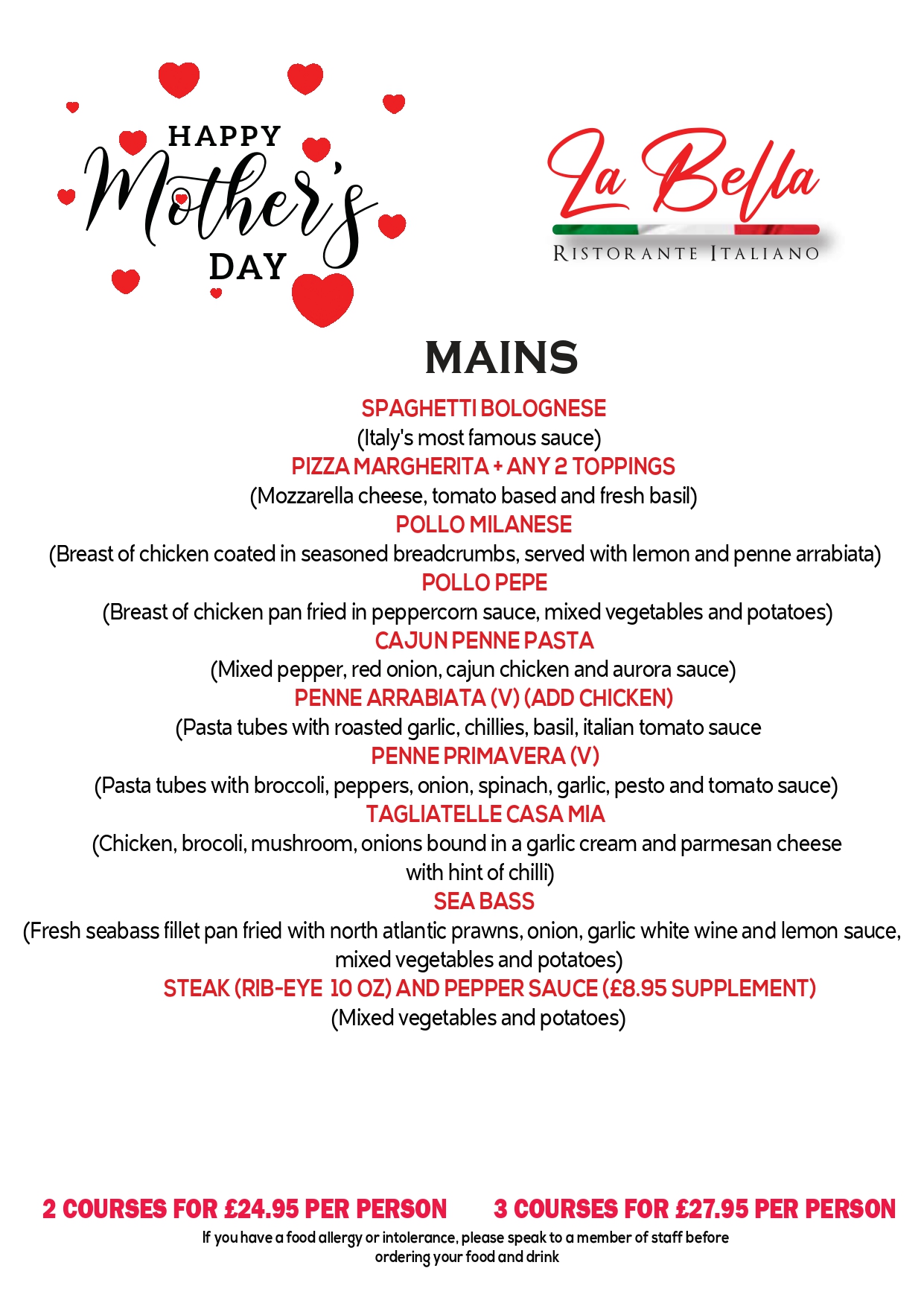 Take Away Menu